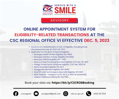 CSCRO VI Online Appointment System for Eligibility.